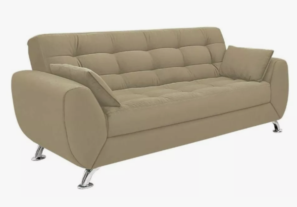 Sofá 3 Lugares Larissa Ii Suede Bege Marrom Claro
