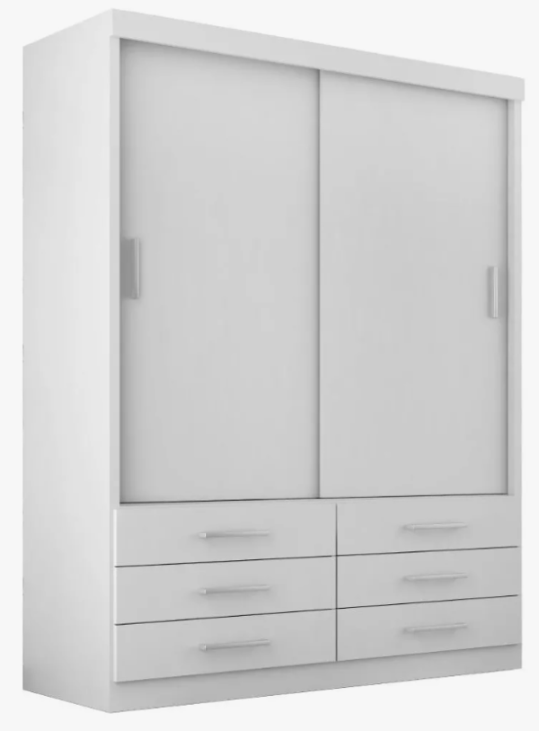 Guarda Roupa Solteiro Capri 2 Portas Correr 6 Gavetas - Branco