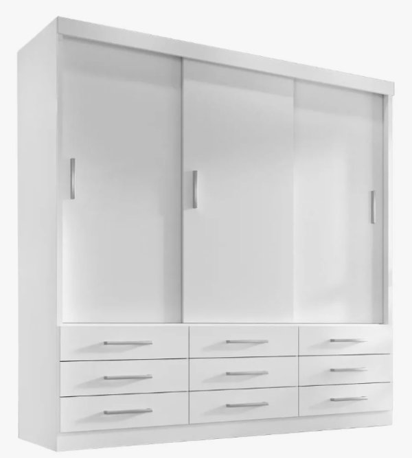 Guarda Roupa Casal Capri 3 Portas Correr 9 Gavetas - Branco