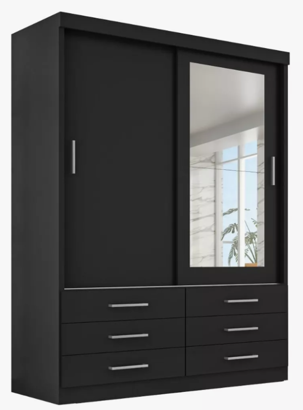 Guarda Roupa Solteiro Capri 2 Portas 6 Gav C/ Espelho - Onix