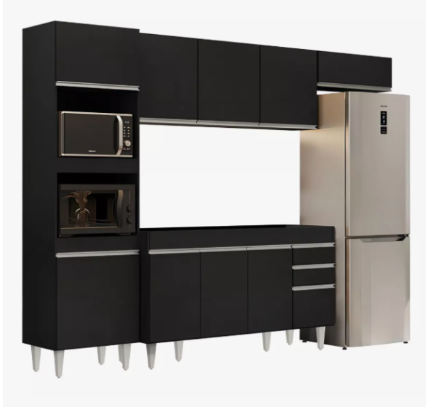 Armário De Cozinha Modulada 4 Peças Balcão Preto
