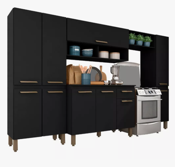 Armário De Cozinha Modulada Tieli 5 Peças Preto Fosco