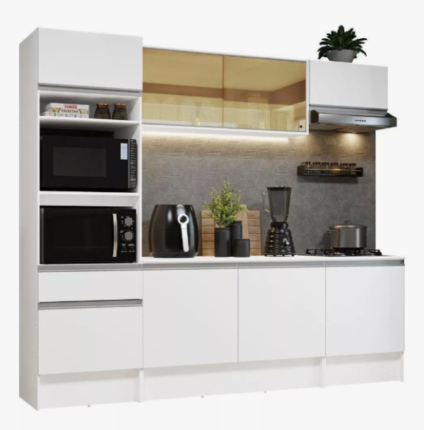Armário de Cozinha Completa Modulada Diamante Madesa Com Armário Torre E Balcão - Branco