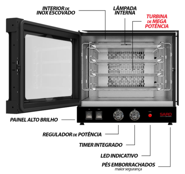 Forno Assador De Bancada Elétrico Saro Ft11 Convecção 127v - Image 3
